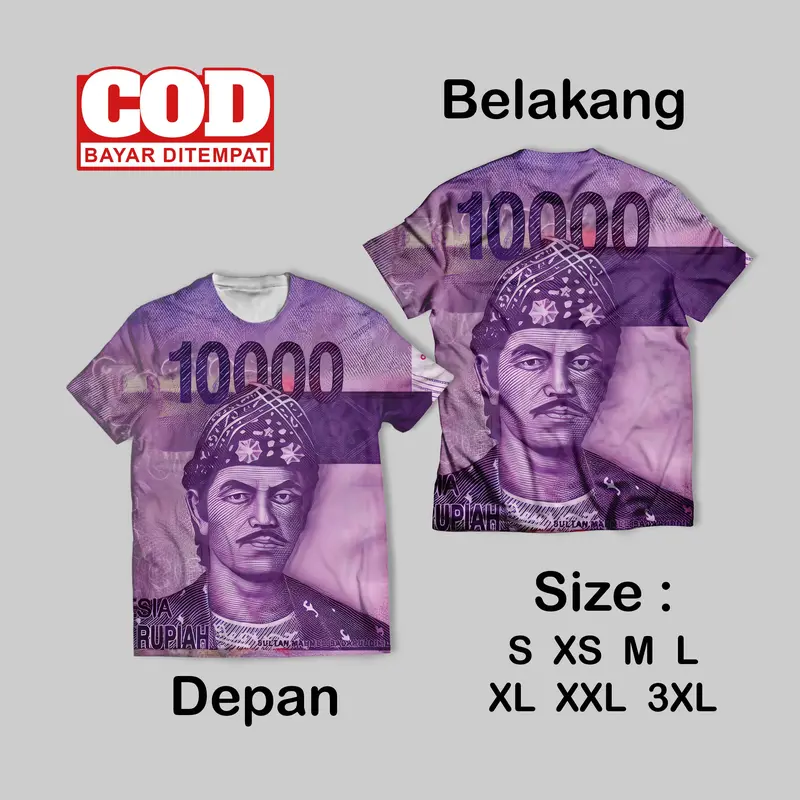 Kaos FullPrint Pecahan Rupiah Wallpaper Keren | T Shirt AOP Uang Rupiah Wallpaper Depan Belakang 4