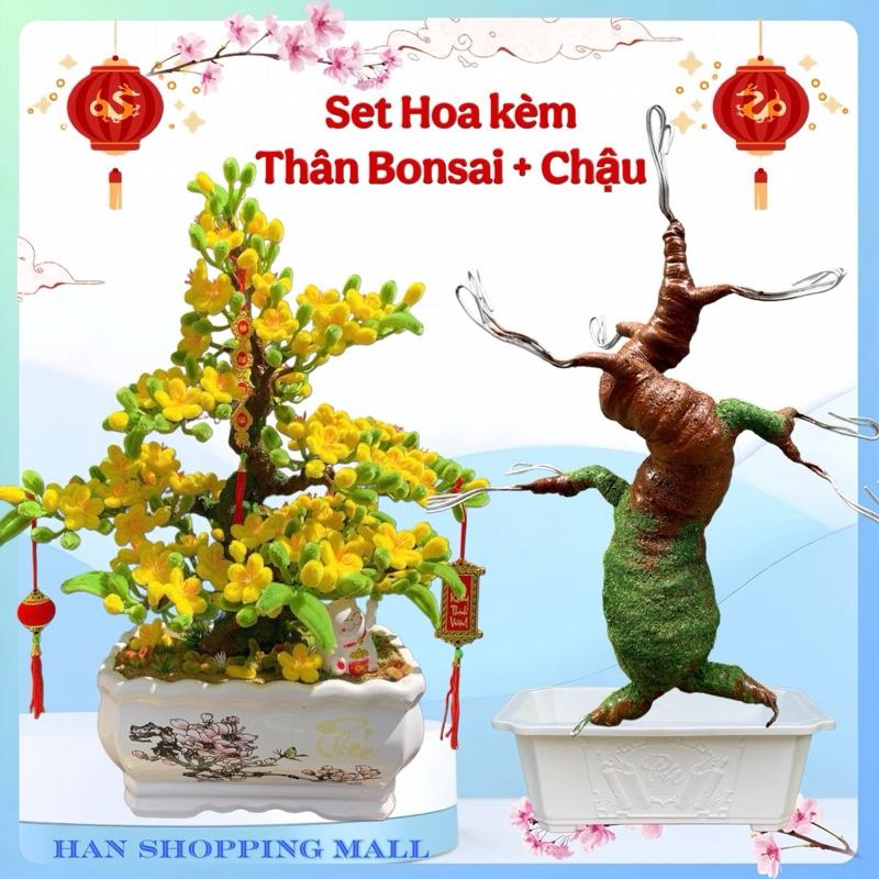 KÈM THÂN + CHẬU Bộ nguyên liệu làm hoa mai,hoa đào kẽm nhung handmade DIY trang trí Tết