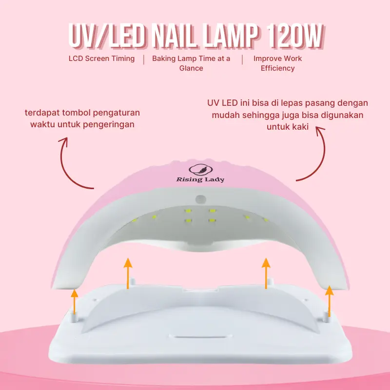 Rising Lady UV LED Nail Lamp 120Watt / Lampu UV Gel Nail Art 120Watt/54Watt / Lampu Pengering Kutek Gel Kuku Tangan Kaki / Lampu Pengering Gel Polish for Nail Art 2