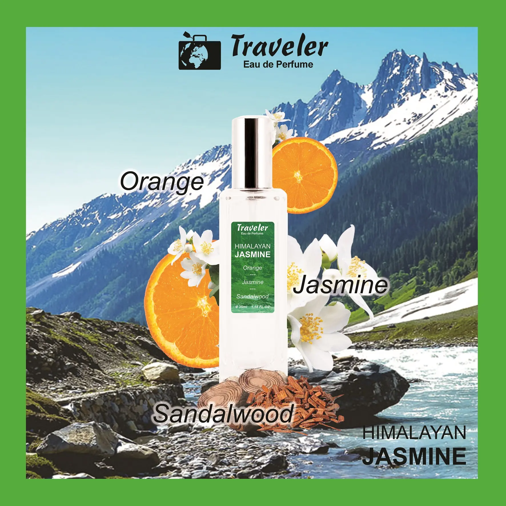 [ Parfum Halal ] Traveler Himalayan Jasmine EdP Eau de Perfume Fresh Bunga Floral Tahan Lama Elegant Wanita Pria Cewe Cowo Laki Unisex Best Seller Parfume Long Lasting 35ml BPOM | Wangi Segar Gunung Hijau Jasmine Melati