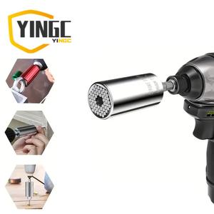 YC 多機能ユニバーサルソケットレンチセット 7-19mm、バナジウム鋼製マジックグリップソケット、クイックラチェット＆3/8インチアダプター付き、標準1/4インチ-3/4インチメートル対応、電動ドリル＆ラチェットレンチ用ツール