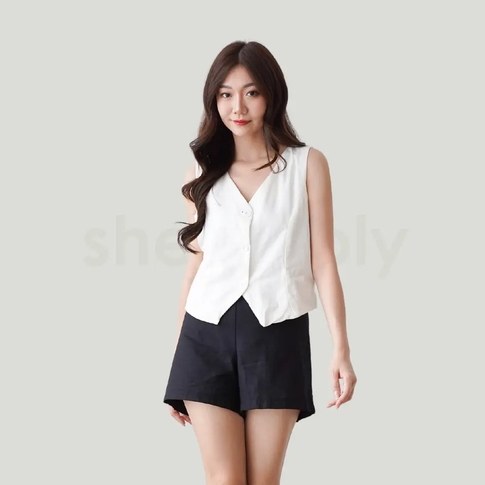 Shesimply Vest Bora Top / Atasan Vest Wanita / Blouse Casual / Rompi Kerah V-Neck / Outer Premium / Fashion Office / Korean Style Santai