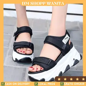 DM SHOES - SANDAL WEDGES OOTD KOREAN STYLE HAK TINGGI 5 CM DOUBLE VELCRO CASUAL FASHION HD 90