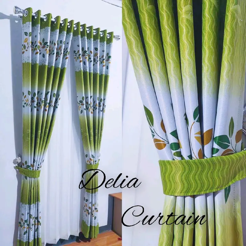 Gorden Pintu Kamar Aesthetic Murah Blackout Import Printing Hijau Coklat Biru Tali Kain Curtain 0