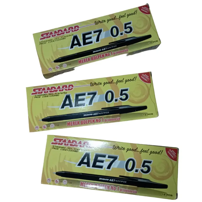 Pulpen Standart AE7 / 1 pack isi 12 pcs Stationery Hitam Tinta 2