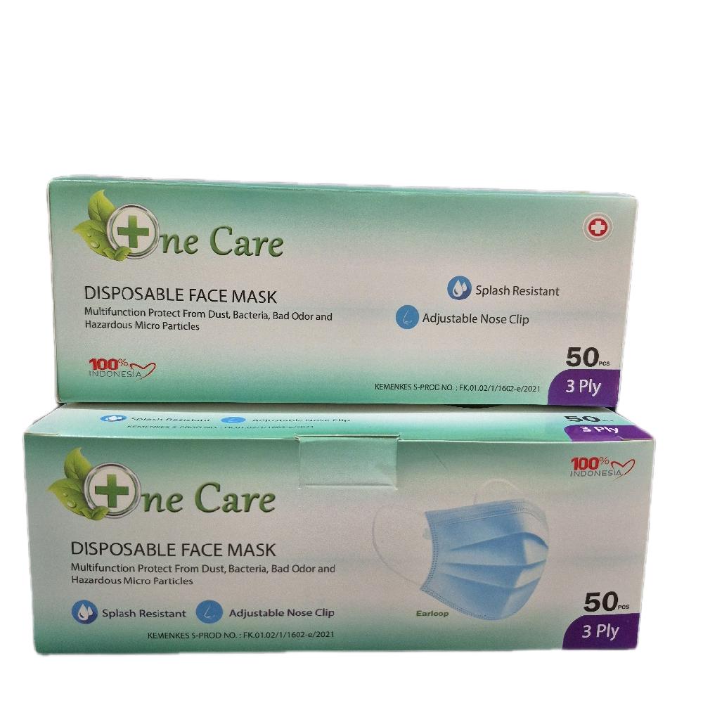 Masker 3 ply Disposable Face Mask One Care isi 50 pieces / Masker Earloop Dental