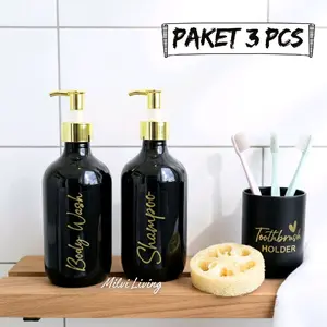 PAKET 3 PCS BOTOL SABUN CAIR PUMP 500ML AESTHETIC HITAM MADA GLOSY Bahan Plastik
