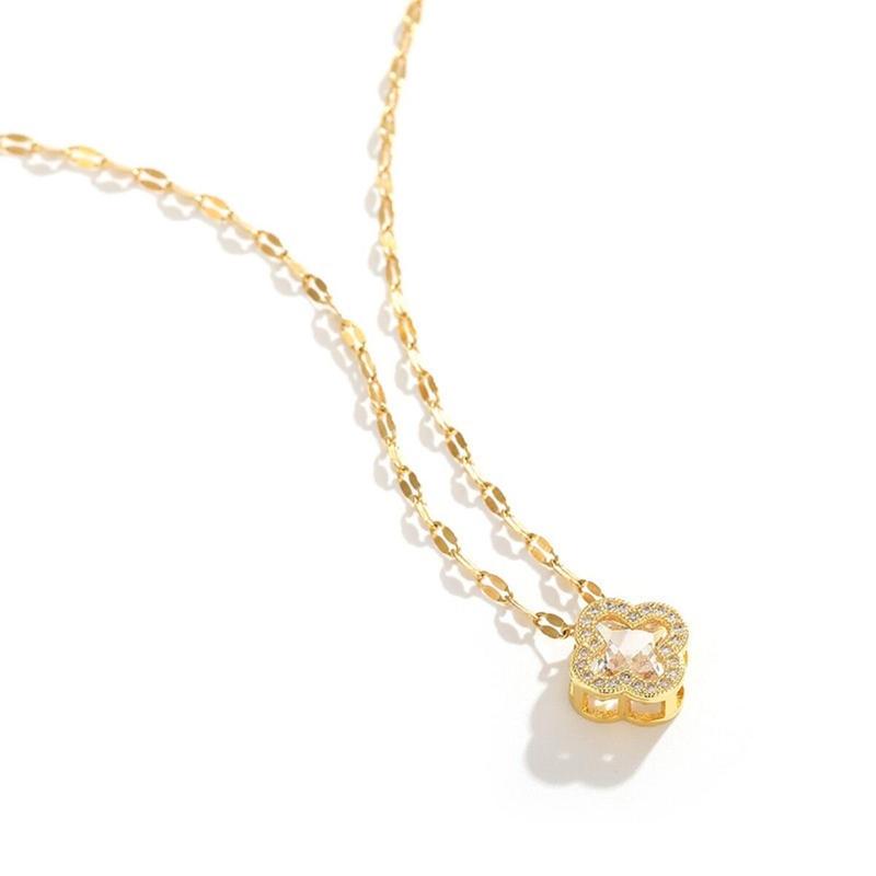 Product Introduction of Kalung Semanggi Empat Daun, Bertatah Warna Emas, Kalung Keluli Tahan Karat Titanium, Untuk Wanita, Tidak Luntur 24