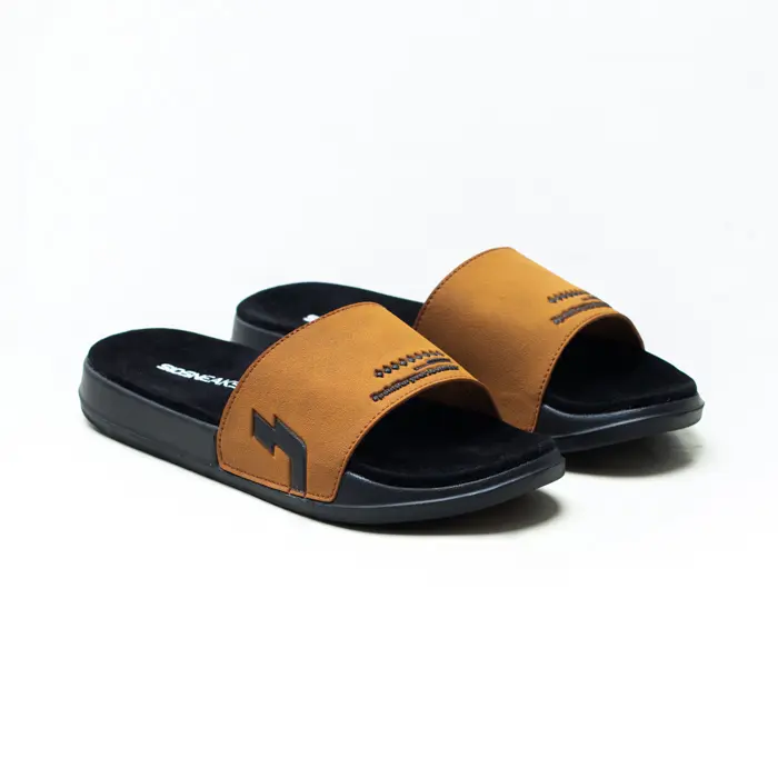SIDSNEAKS 39-43 Sandal Slide Pria - Sidslide Kaze - Brown Black Shoes Sendal 1
