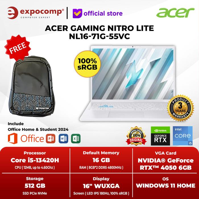 Promo ACER GAMING NITRO LITE NL16-71G-55VC PEARL WHITE INTEL CORE i5 ...