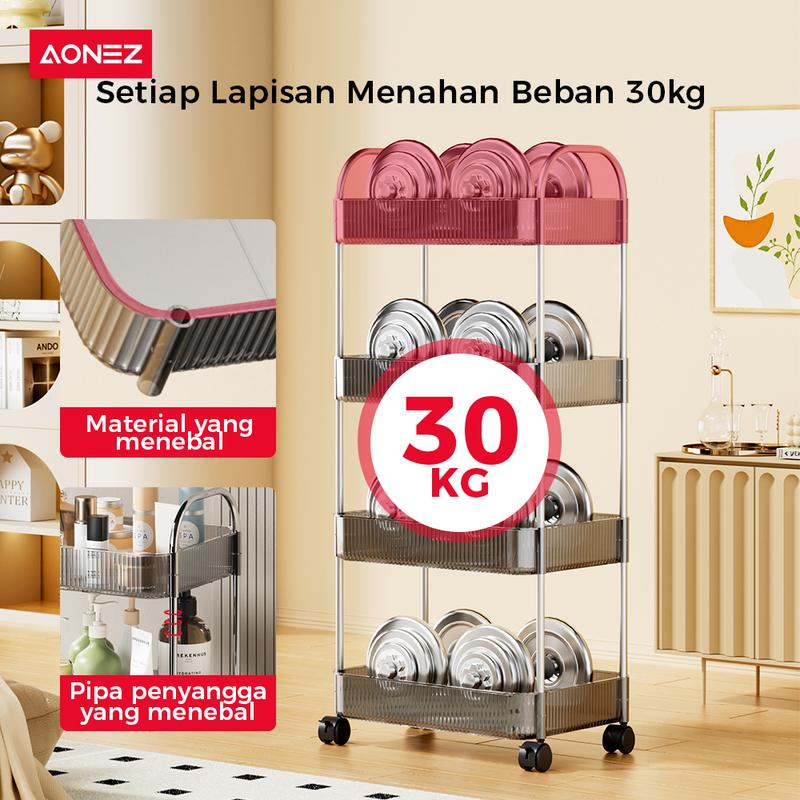【SPESIAL Live COD 24 Shipping】AONEZ Rak Troli Susun Stainless steel RakKosmetik Serbaguna Rak kamar mandi Rak Salon Trolley Dengan Keranjang jaring akrilik transpara rak meja aesthetic 6