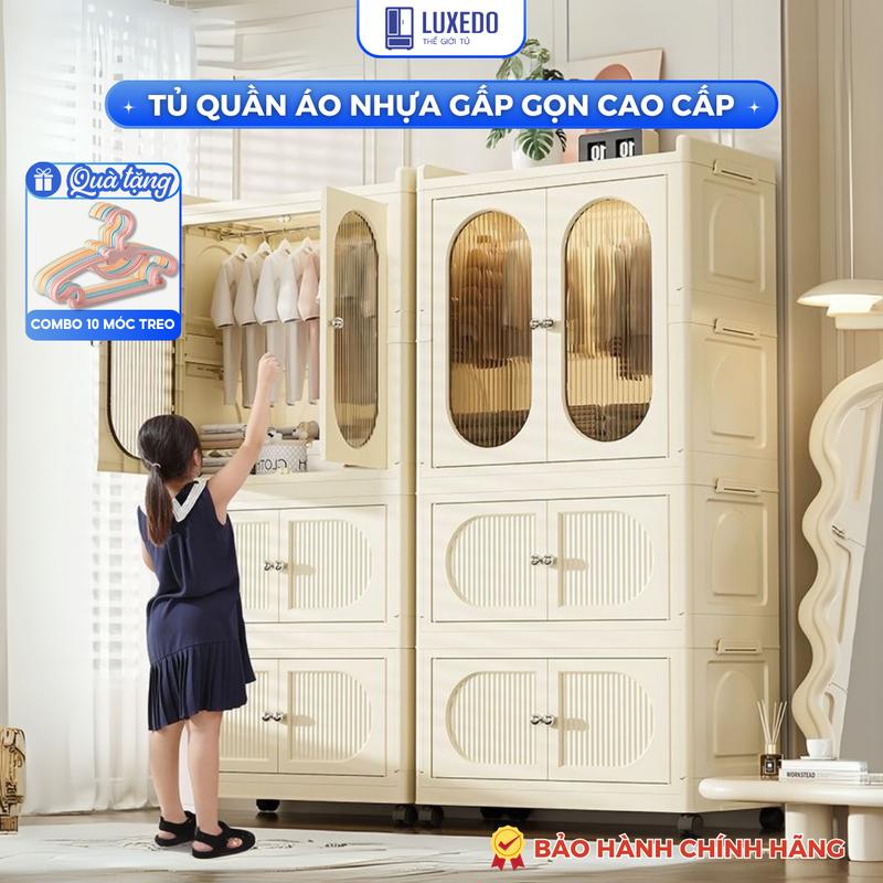 TẶNG MÓC TREO Tủ Đựng Quần Áo Luxedo Rộng 60cm 3 4 5 Tầng Tủ Nhựa Cánh Kính Gấp Gọn Dày Dặn Cao 193cm Có Bánh Xe Xoay 360 - HC09