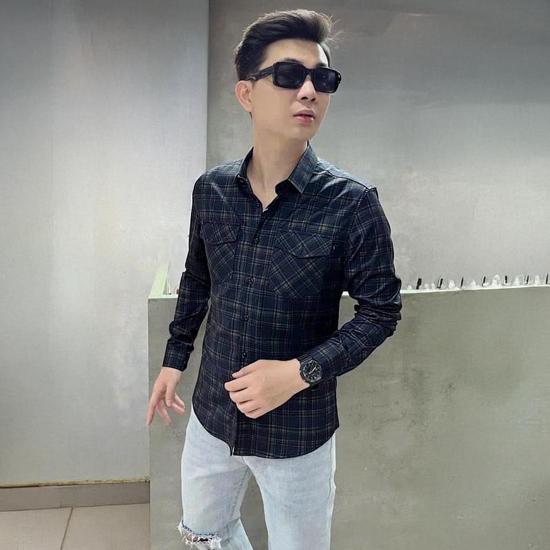 Áo somi nam xanh sọc dài tay chất cotton đẹp kiểu dáng hàn quốc SM02 đẹp Menswear Sơ Mi Shirt Có Cổ