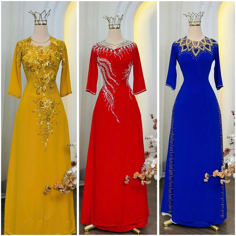 Áo Dài Phom Đầm Dạ Hội Bên Ngoài Tà Áo Dài Bên Trong Quây Váy Không Cần Mua Thêm Quần Nữ