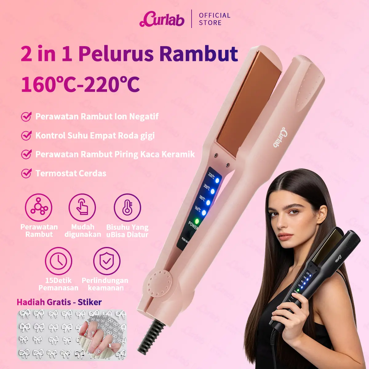 Curlab Catok Rambut 2 in 1 professional hair straightener berkualitas catok lurus murah/catokan rambut catok penglurus rambut/catok lurus murah/catokan rambut/ Pengkeriting (Curly) / Pelurus