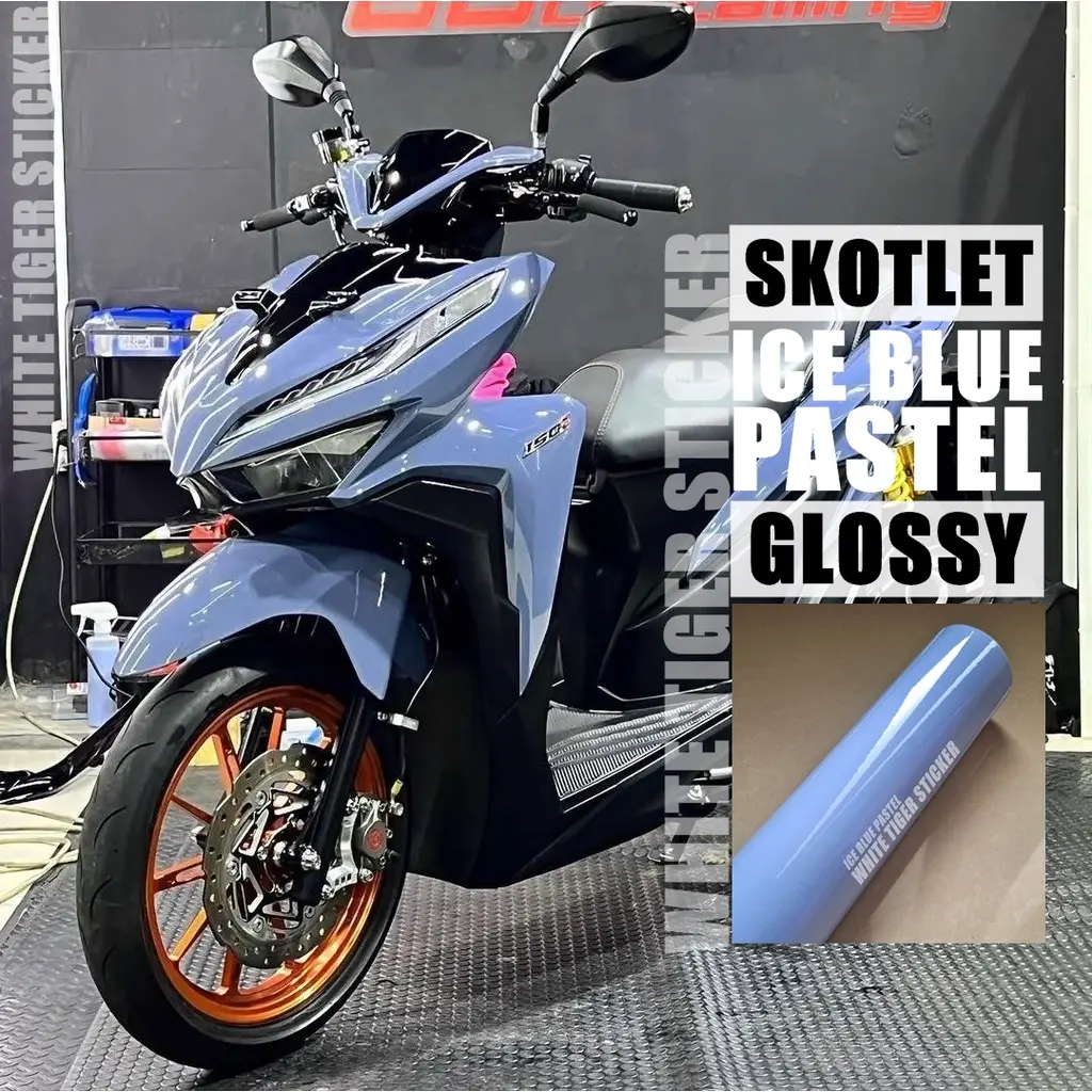SKOTLET STIKER MOTOR ICE BLUE PASTEL GLOSY SCOTLITE ICE BLUE PASTEL SKOTLET GLOSY SKOTLET BIRU PASTEL SCOTLAIT ICE BLUE STIKER MOTOR FUL BODI SKOTLET LANGKA HARGA PROMO BISA COD