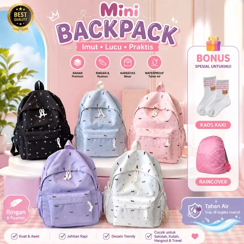 TRENDING - Tas Ransel Wanita Mini Lucu Stylish Korean Style School Ransel Mini Multifungsi Bahan Kanvas Backpack Sekolah Cewek Baru 100% Real Pict 100% Gambar Serupa