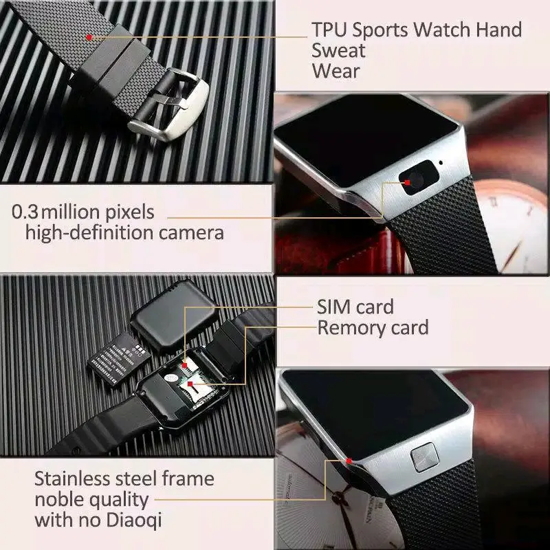 Smartwatch Dz09 Jam Tangan pintar U9 ready 3 warna pilihan Black - Brown Gold - Silver - Bluetooth  Lcd Screen 6