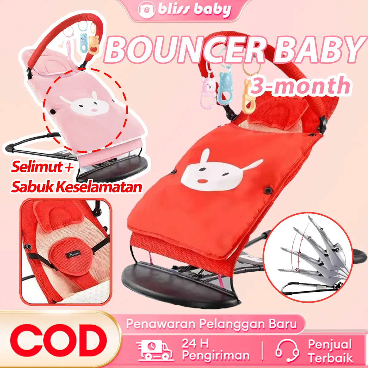 Versi Kelas Atas【Garansi 3 Tahun】Bouncer bayi Foldable 3~18month Baby Balance Chair Rocker Bouncer Chair Buai Lantai Selimut pemanas
