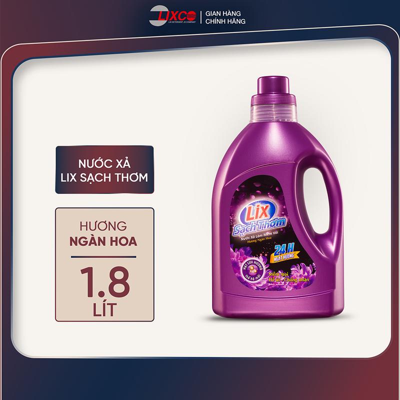 Nước xả làm mềm vải quần áo siêu thơm Lix can 1,8L sạch thơm hương ngàn hoa 17701