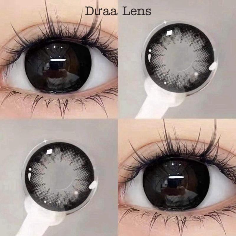 DƯAA LENS - Kính Áp Tròng Đen Tự Nhiên 166 Black Búp Bê Giá 1 Cặp - Tặng Kèm Khay Dụng Cụ Đeo len 14.5mm giãn