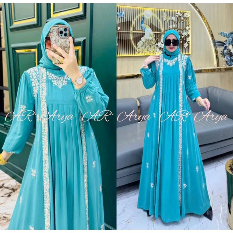 COD DRESS MELATI BORDIR MIX PAYET SWAROSKI SET HIJAB Gamis Wanita Muslim Lebaran Pesta Mewah Kondangan Ceruty 3
