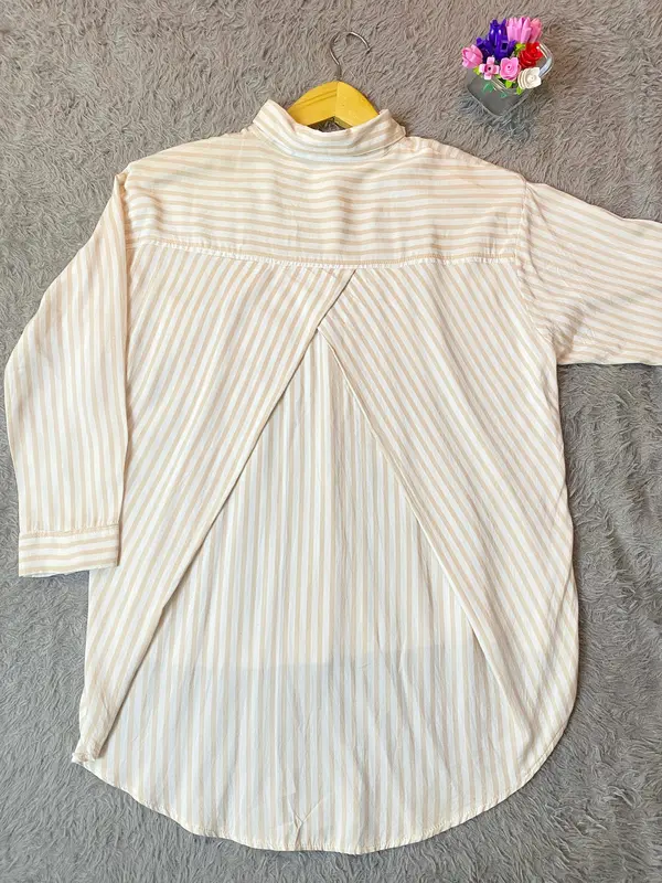 Kemeja Blouse Rayon Salur Stripe Wanita Oversize Silang Belakang Baju Atasan Nyaman viral korean outfit 4
