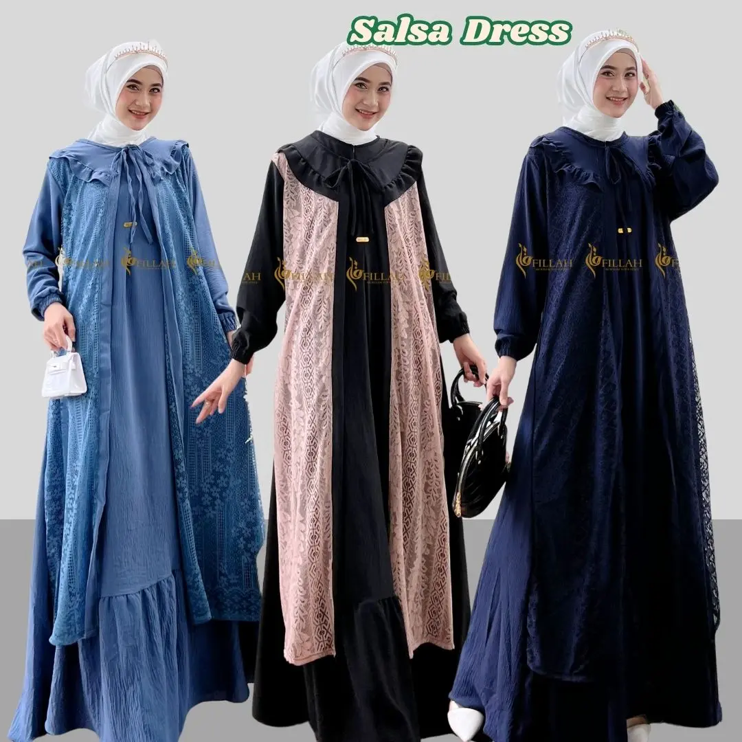 Salsa Dress Mom Gamis Abaya Dewasa Gamis Crinkle Mix Brukat Malika Gamis Dewasa LD 110 LD 120 Gamis Terbaru 2024