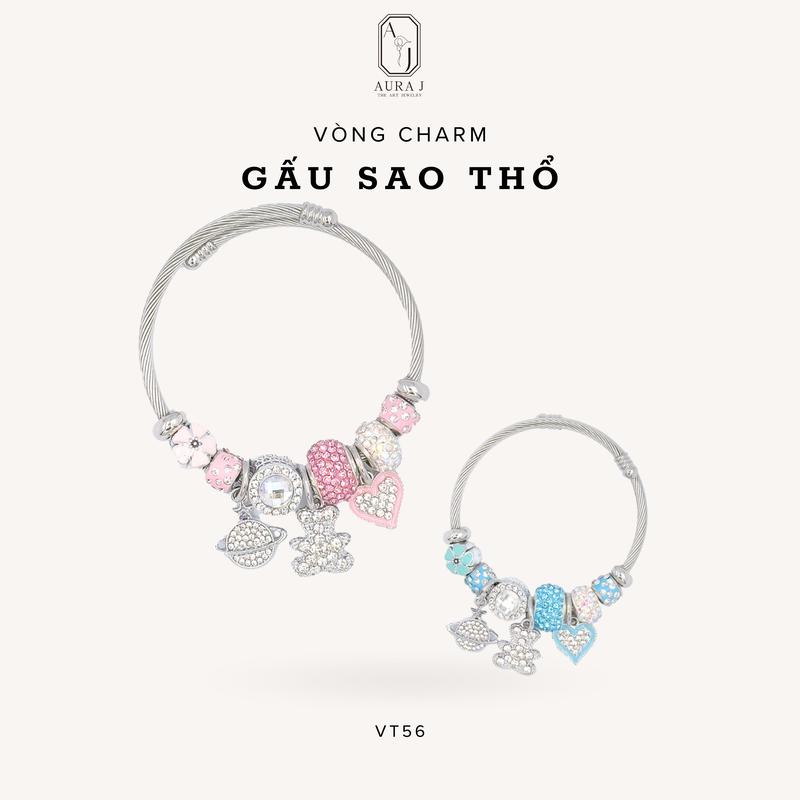 [AURAJ] Vòng Tay Gắn Saturn Teddy, Charm Sao Thổ và Gấu Teddy,Vòng Charm Đá Thạch Charm tình yêu, May Mắn - VT56 Titan Phụ Kiện Nam Women Women Nam Châm Hoa Sen