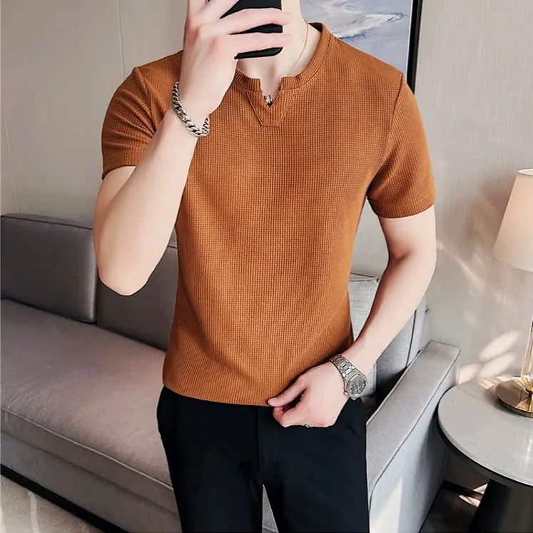 kaos V Neck waffle pria Terlaris / Kaos V Neck waffle pria Lengan pendek / baju Kaos V Neck waffle pria Terbaru / Kaos Waffle pria premium / Kaos knit waffle 4