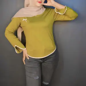 Alesa Blouse Kombinasi Pita Lengan Panjang | Kaos atasan Wanita | Atasan Wanita Kekinian | 500