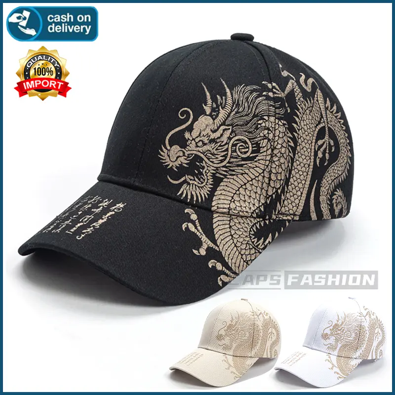 Topi baseball Pencetakan Naga Hat Cap Casual Distro Fashion Pria Wanita
