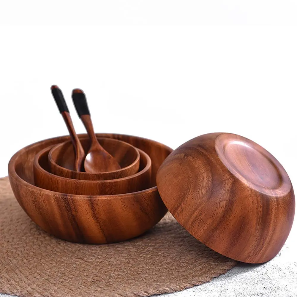 Heat Insulation Creative Natural Acacia Wood Wooden Container Kitchen Utensils Tableware Ramen Bowls Bowl Wooden Bowl