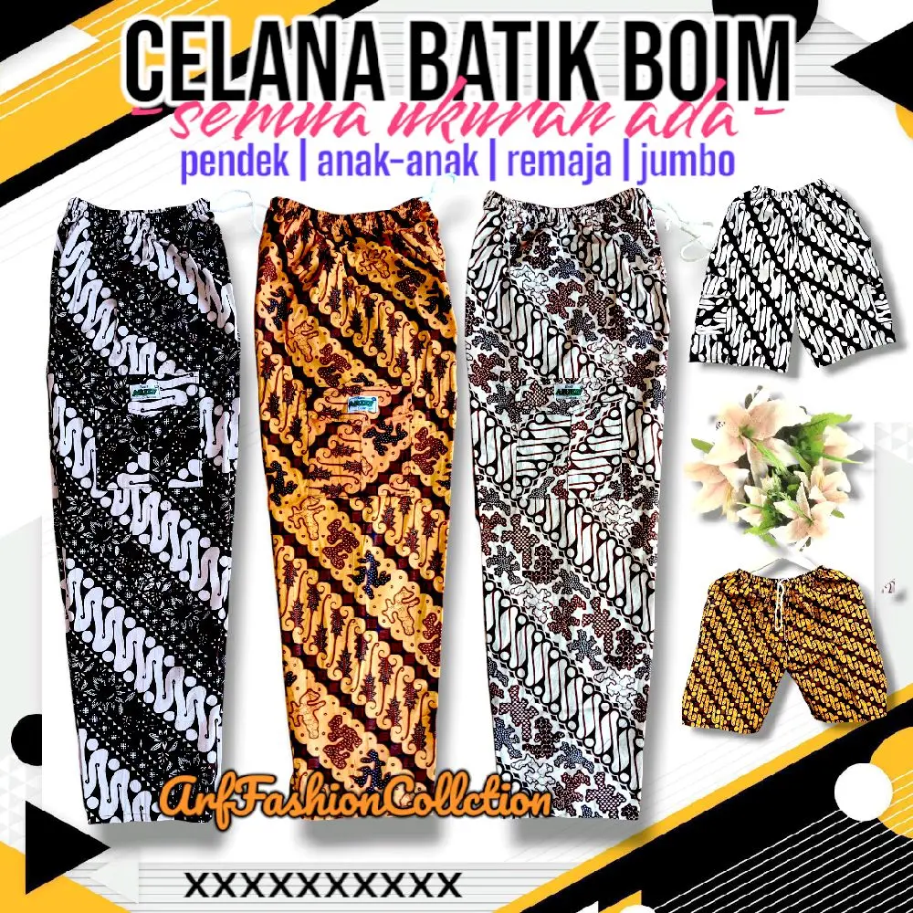 Celana Batik Boim Ukuran Dewasa Panjang Pendek Remaja/Pria/Cowok/Wanita/Anak-anak | Katun Karet Melar | Banyak Motif | Outfit Santai | Ala Betawi Rojali Jogja Solo Tebal