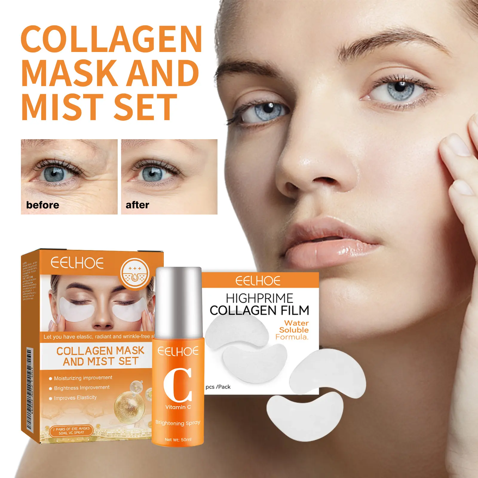 Collagen Eye Mask Spray Set Eye Nourishing Care Collagen Moisturizing Eye Mask