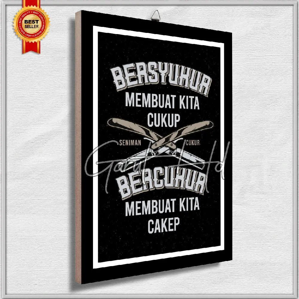 POSTER KAYU BARBERSHOP HIASAN DINDING AESTHETIC QUOTE MOTIVASI DEKORASI PANGKAS RAMBUT SALON Foto