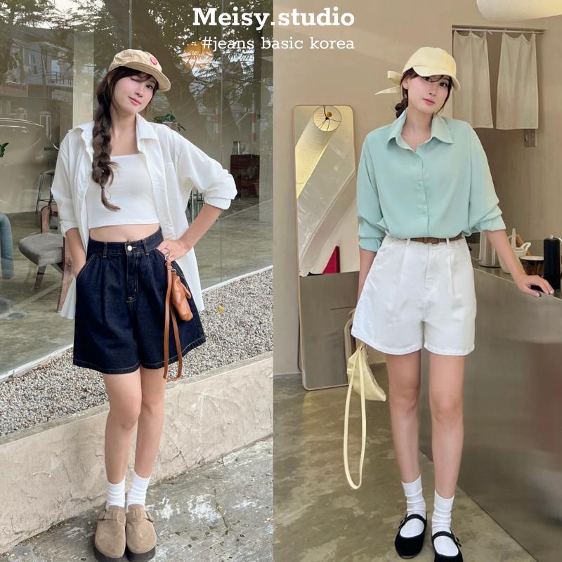 Quần Short nữ Meisy chất Jeans Kaki KHÔNG PHAI MÀU PHIÊN BẢN NÂNG CẤP vải dày dặn thiết kế phong cách basic Hàn Quốc