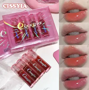 【Produk Baru】Cissyia Lip Gloss Mirror 4 pcs, tahan lama lembab tidak mudah luntur, lipstik cair glossy, cocok untuk riasan siswa wanita atau hadiah set kosmetik, lip gloss efek cermin yang lembut.