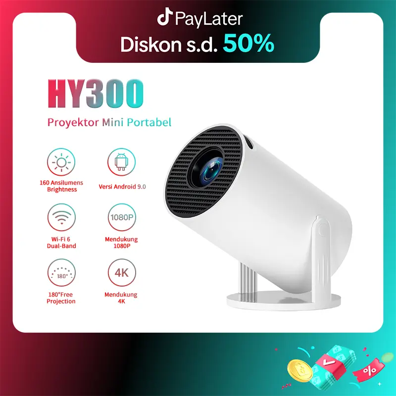 Proyektor Mini Portabel HY300 Full HD 4K 1080P Smart Projector Android 11 TV WiFi 2.4G 5G Koreksi Keystone Otomatis untuk Bioskop Gaming Kantor Laptop