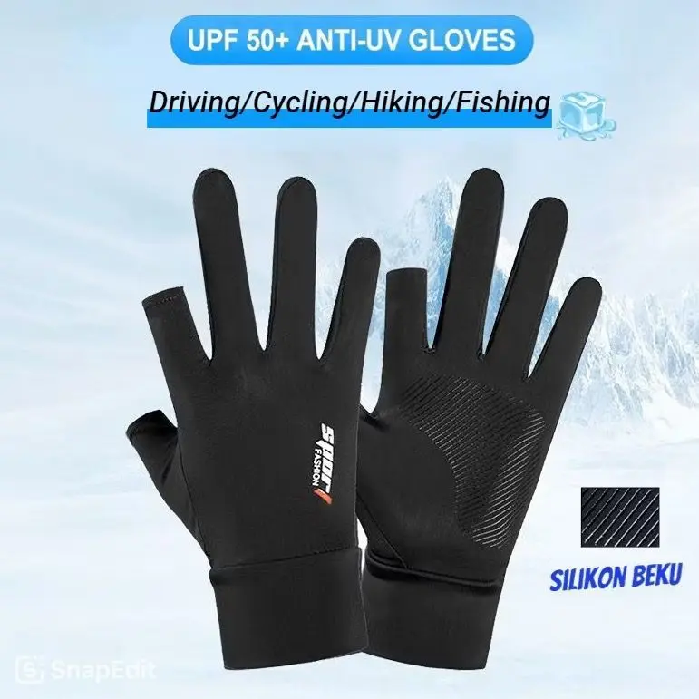 LO Sarung Tangan Motor Sepeda Pria Wanita Ice Silk Gloves Anti Slip Es Sutra Nyaman dan Bernapas Cewek Anti Air Setengah Jari S08