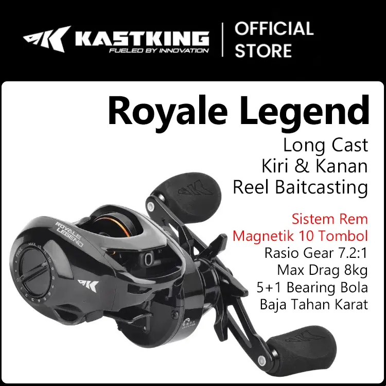 [OFFICIAL] KASTKING ROYALE LEGEND XCD Reel BC Long Cast Reel Pancing Baitcasting Kanan Kiri Bait Casting Gulungan Pancing Panjang 7.2 1 Gear Ratio 5 1 Ball Bearings Stainless Steel Spool Aluminium Air Tawar Freshwater 10 Button Magnetic Braking System