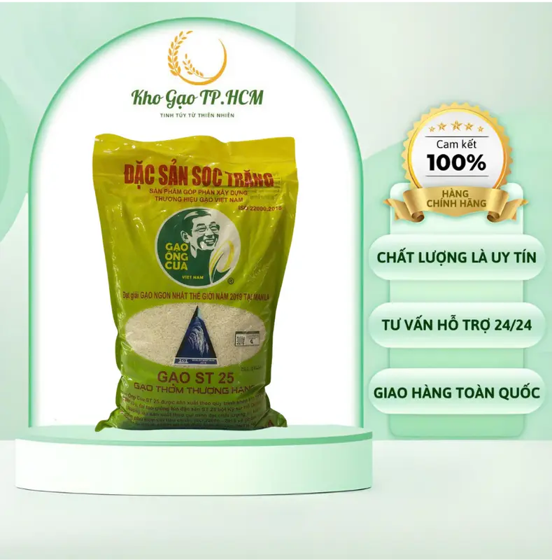 Gạo ST25 ÔNG CUA Hạng Nhất 5kg - Hương vị thơm ngon, dẻo mềm, chất lượng cao 0