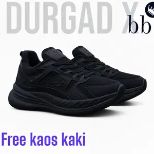 DURGAD Sepatu Sport Sneakers Hitam Polos Casual Kulit Sintetis PU & Canvas Sol Karet Phylon Free Kaos Kaki Running Putih Size 36-43 Shoes Desain Terbaru
