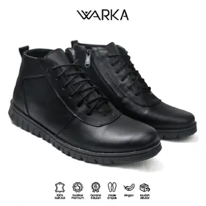 Warka CAVAN - Sepatu Boots Pria Kulit Asli Kerja Casual Formal Hitam Shoes