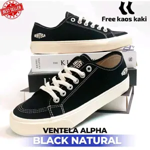 GRATIS KAOS KAKI!! Sepatu ventela alpha low black natural sepatu sepatu kasual sekolah pria wanita casual canvas shoes sneakers Hitam Putih tali