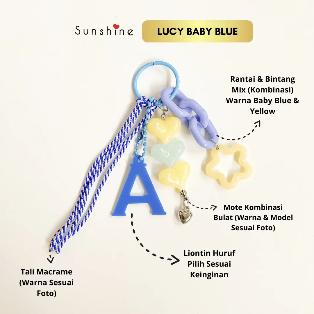 Sunshinelove - Lucy Alphabet Bag Charm Keychain Gantungan Huruf Abjad Kunci Tas Warna Baby Blue