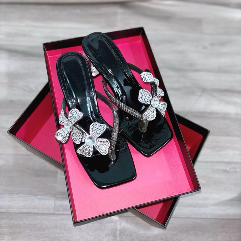[CÓ HỘP] Dép Kẹp Nữ Cao Gót 5-7p Đính 2 Hoa Đá Lấp Lánh Gót Vuông Trong Nhiều Màu Sắc Đẹp