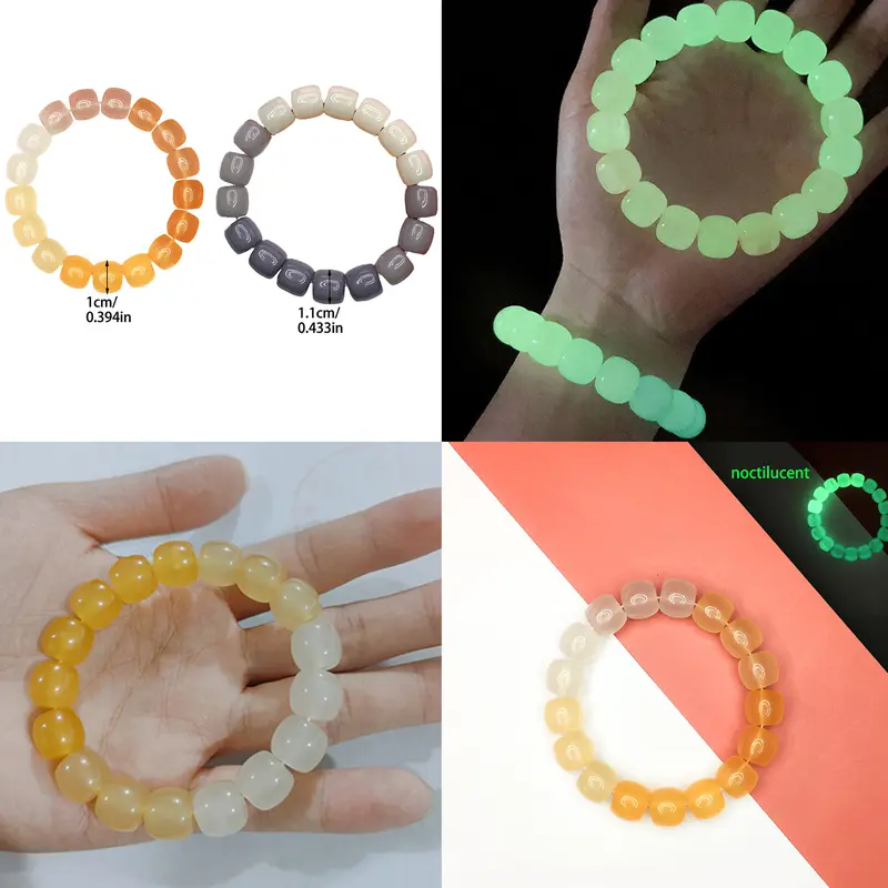Vòng Tay Đính Cườm Dạ Quang, 1 Chiếc, Hạt Phát Sáng, Vòng Tay, Phát Sáng Trong Bóng Tối, Thủ Công, Dây Đàn Hồi, Thích Hợp Cho Các Cặp Đôi, Quà Tặng, Đèn Ngủ, Quyến Rũ 8