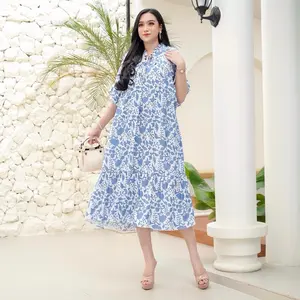 Daster KIMBERLY Ld 120 pj 110 Busui Friendly Baju Tidur Wanita Motif Bunga Biru Putih Nyaman