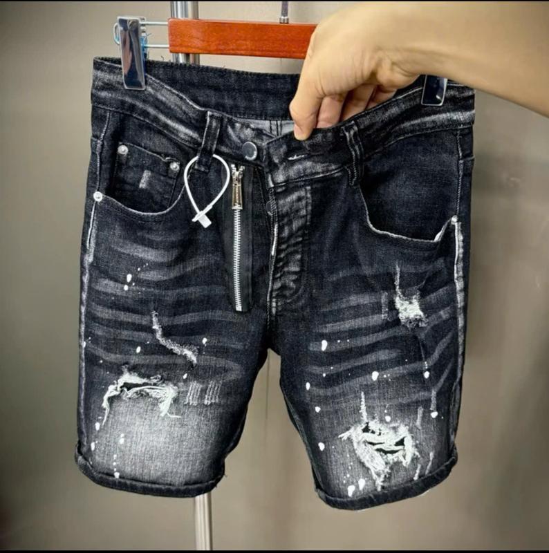 Quần short jean nam đen 4 cúc mix khóa rách gối vẩy sơn chất dày dặn mẫu mới-TRÚC ANH STORE